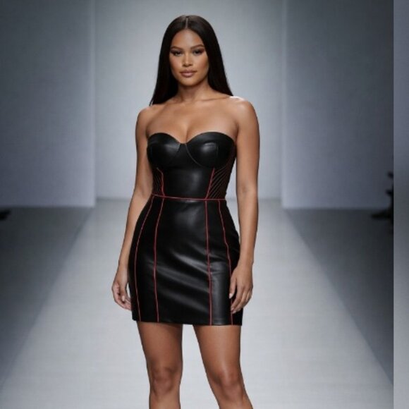 Zara Dresses & Skirts - NEW ZARA Faux Leather Strapless Corset Mini Dress- Contrast Stitching- Size L